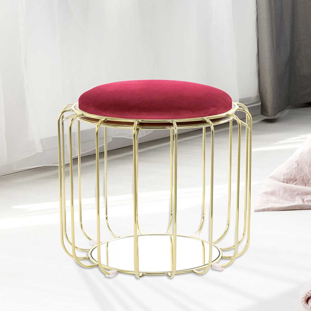 Doncosmo Design Sitzhocker in Rot und Goldfarben wendbarem Sitz