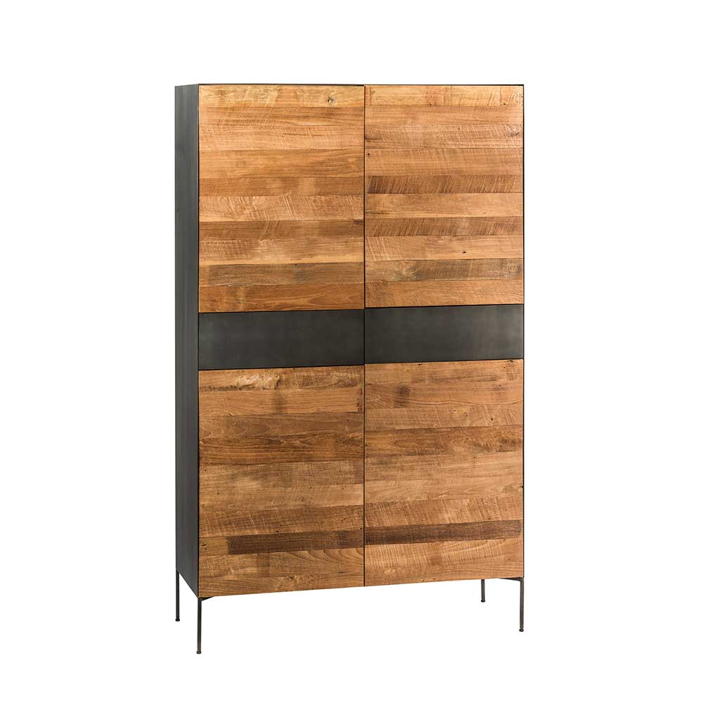 Stilando Design Wohnzimmerschrank aus Teak Recyclingholz Schwarz Metall