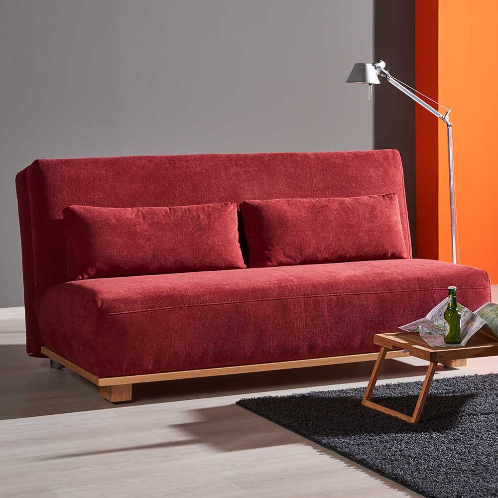 TopDesign Schlafcouch in Rot Stoff Eiche Massivholz