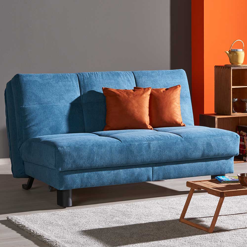 TopDesign Klappcouch in Petrol Kissen in Orange