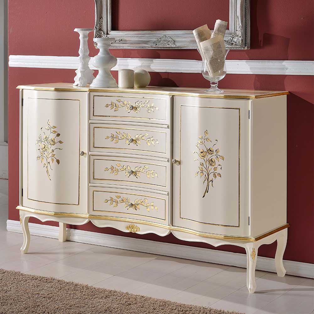 Basilicana Sideboard in Weiß und Goldfarben 90 cm hoch