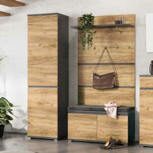 Möbel Exclusive Garderoben Set in Wildeichefarben und Anthrazit 150 cm breit (dreiteilig)