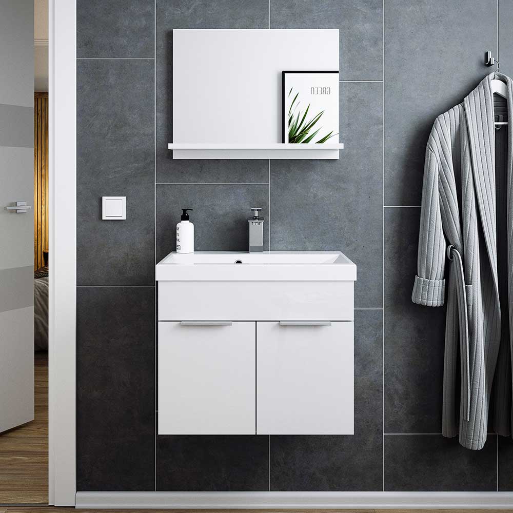 Möbel4Life Badmöbel Gäste WC in Weiß Hochglanz inklusive Waschbecken (zweiteilig)