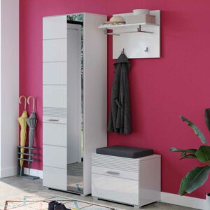 Möbel4Life Flurgarderobe mit Bank und Schrank Weiß Hochglanz (dreiteilig)