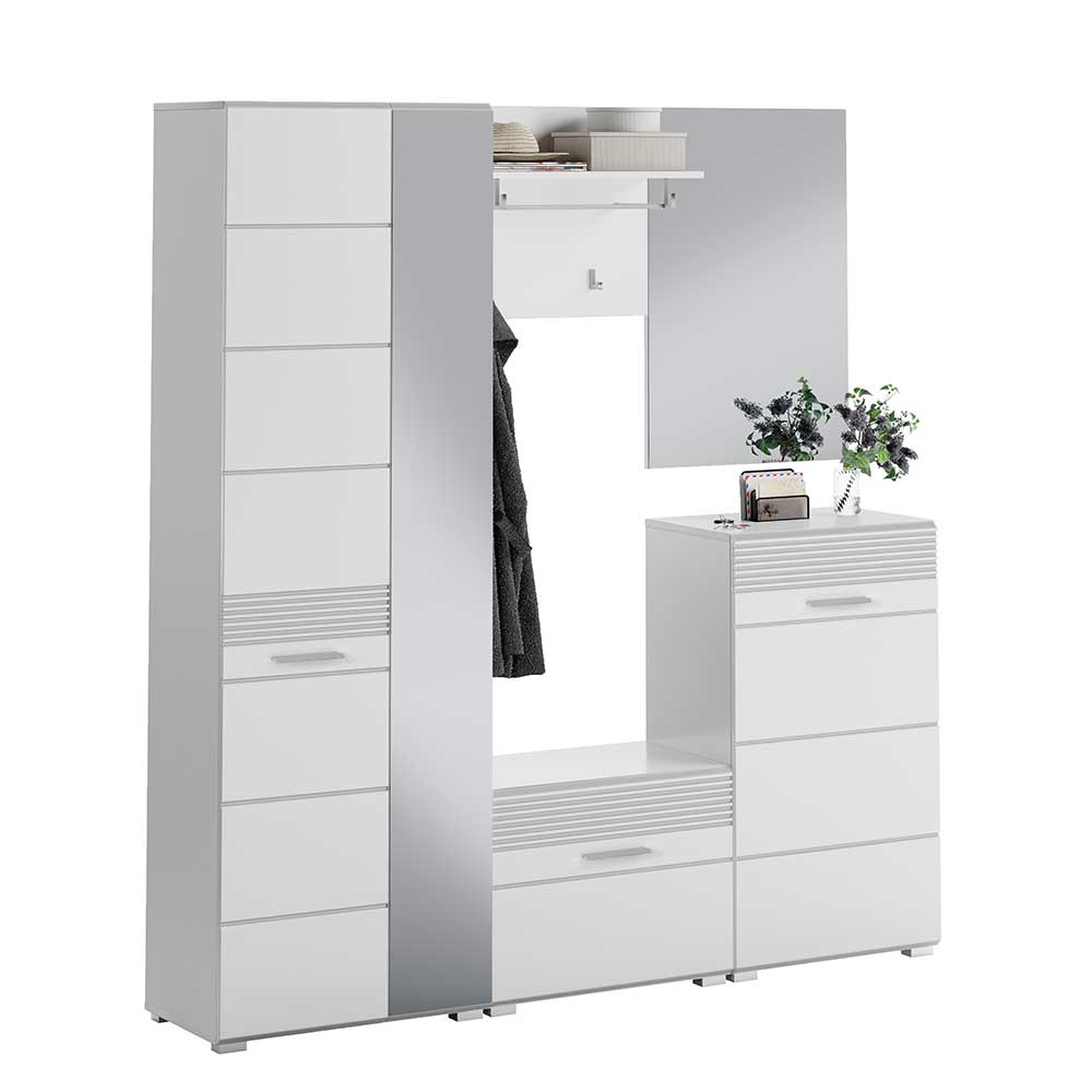 Möbel4Life Komplett Garderobe weiss in modernem Design 190 cm hoch (fünfteilig)