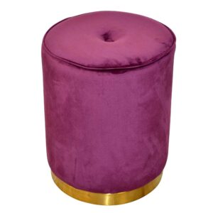 Möbel4Life Runder Samt Sitzpouf in Bordeaux und Goldfarben 43 cm hoch