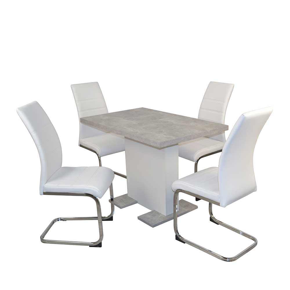 Möbel4Life Esstischgruppe mit weißen Stühlen Tisch verlängerbar (fünfteilig)