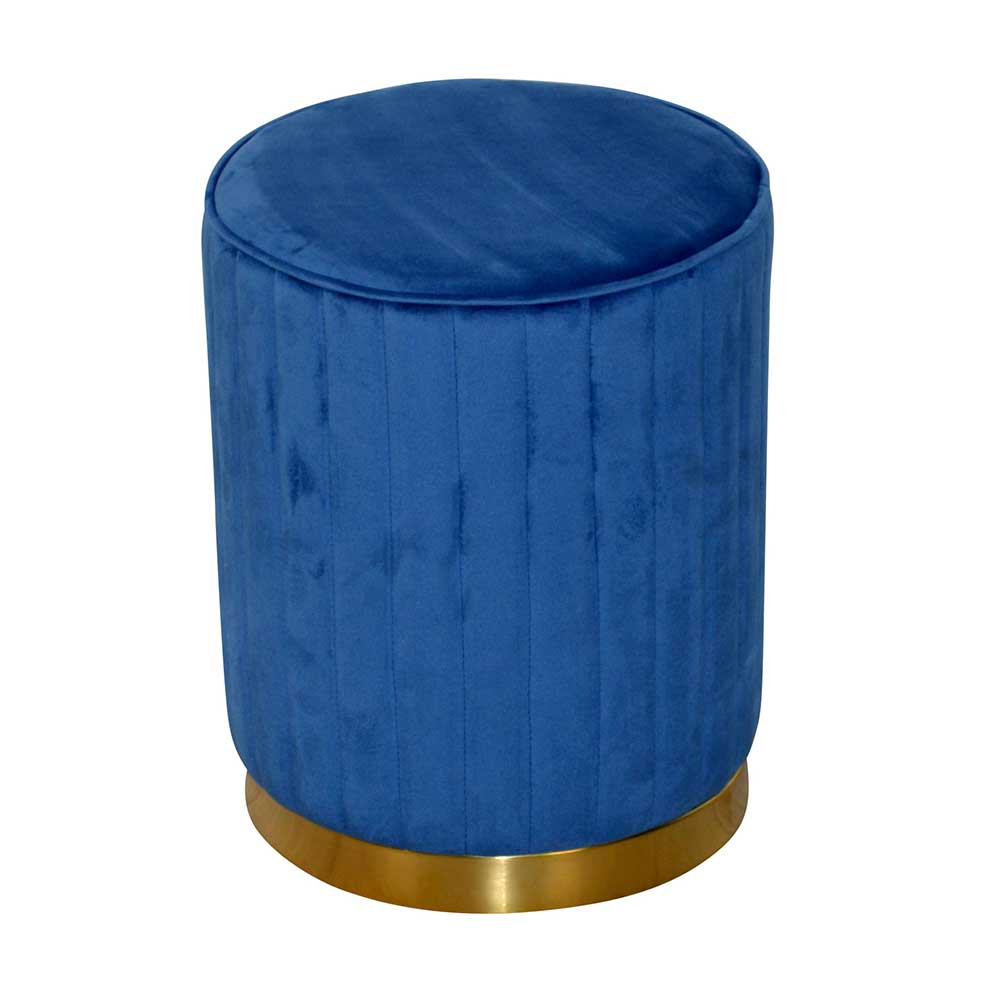 Möbel4Life Retro Samt Sitzhocker in Blau und Goldfarben 35 cm breit