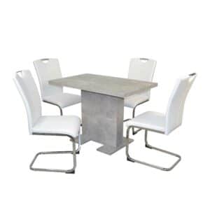 Möbel4Life Sitzgarnitur Esszimmer Stühle Kunstleder weiß Tisch verlängerbar (fünfteilig)