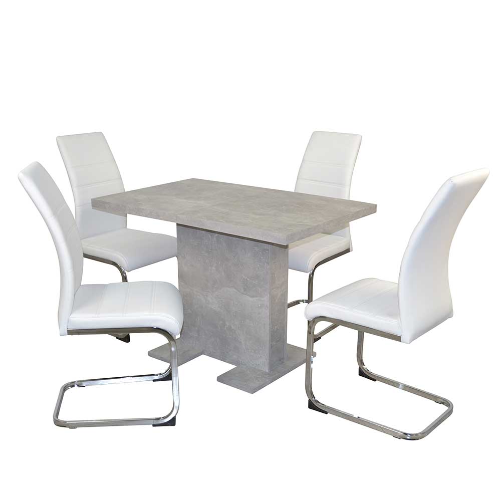 Möbel4Life Esstischgruppe modern in Beton Grau und Weiß Kunstleder Bezug (fünfteilig)