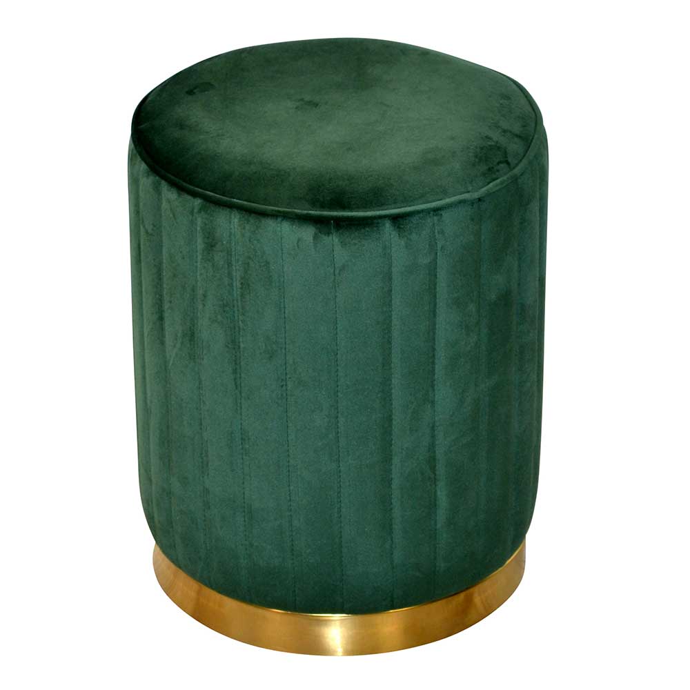 Möbel4Life Samt Sitzpouf in Grün und Goldfarben Retrostil