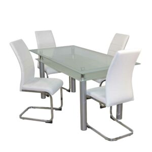 Möbel4Life Esszimmereinrichtung modern Glastisch vier Stühle (fünfteilig)