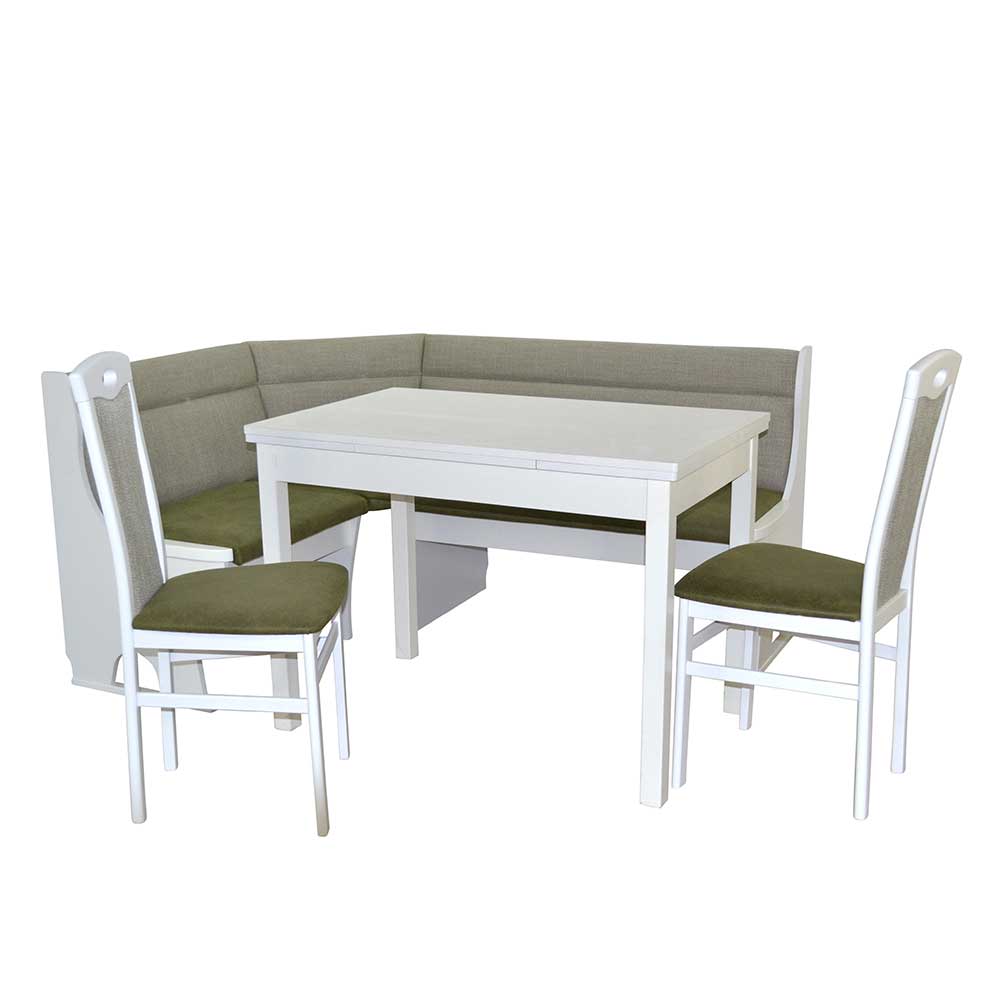 Möbel4Life Eckbankgruppe in Weiß und Grün Tisch ausziehbar (vierteilig)