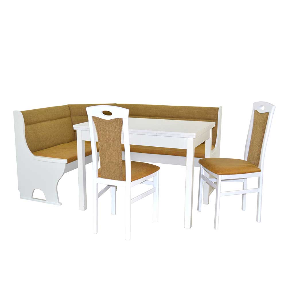 Möbel4Life Esszimmerecke in Weiß und Ocker Gelb fünf Sitzplätzen (vierteilig)