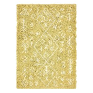 Doncosmo Rechteckiger Boho Teppich in Gelb und Cremefarben Hochflor