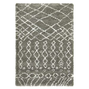Doncosmo Hochflor Teppich mit Muster in Grau und Cremefarben Skandi Design
