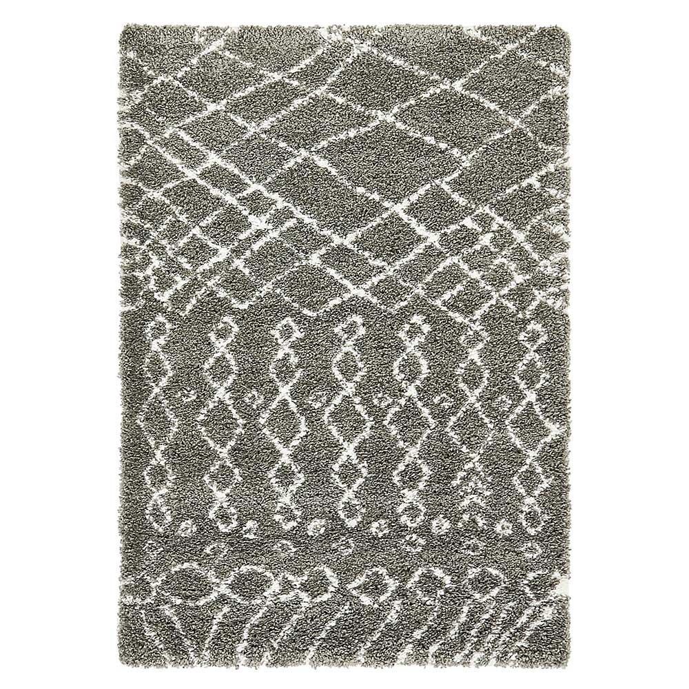 Doncosmo Hochflor Teppich mit Muster in Grau und Cremefarben Skandi Design