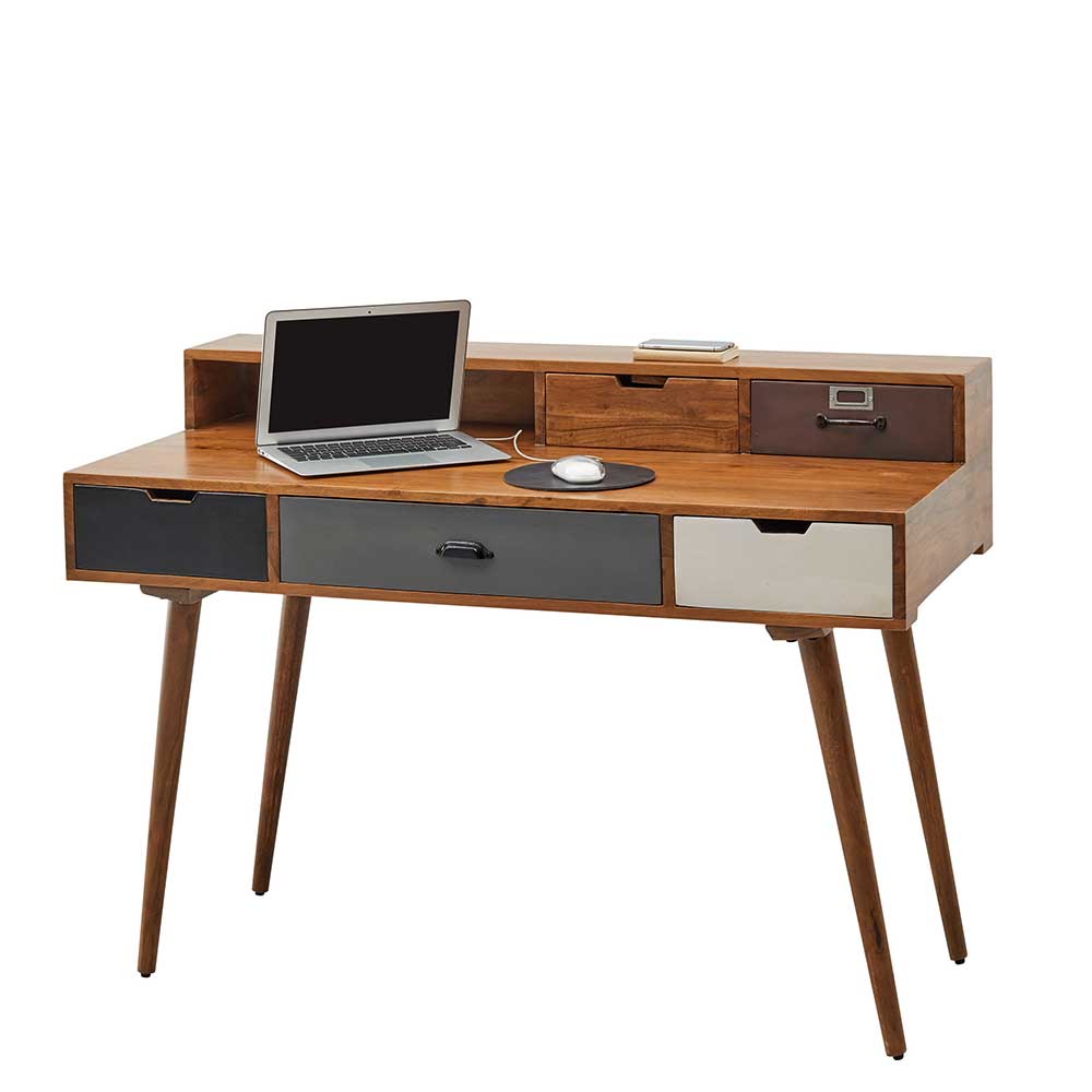 Möbel4Life Massivholz Schreibtisch im Retrostil Schreibtischaufsatz
