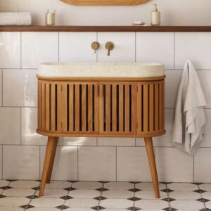 4Home Waschtisch mit Becken aus Teak Massivholz Skandi Design