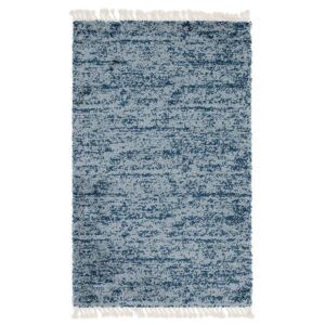 Doncosmo Melierter Teppich Hochflor in Blau und Cremefarben mit Fransen