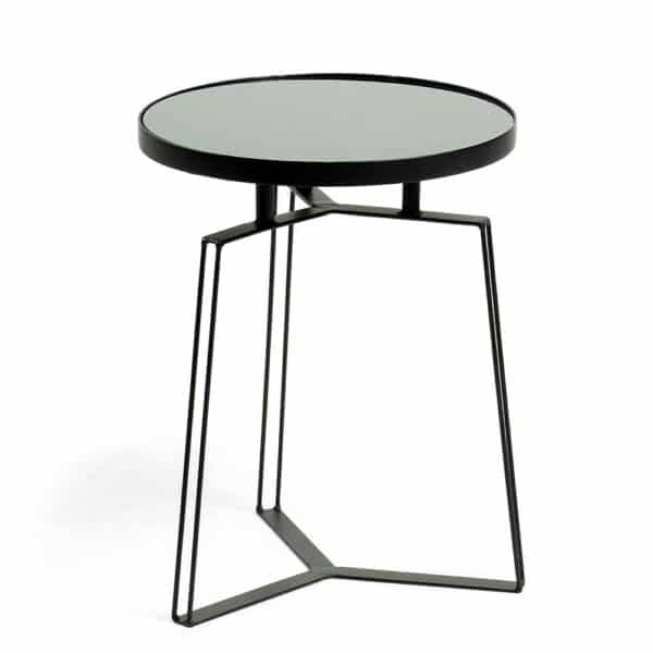 4Home Beistelltisch schwarz mit Glasplatte Metall Bügelgestell