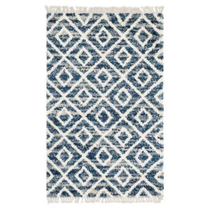 Doncosmo Muster Teppich geometrisch in Blau und Cremefarben Shaggy Hochflor