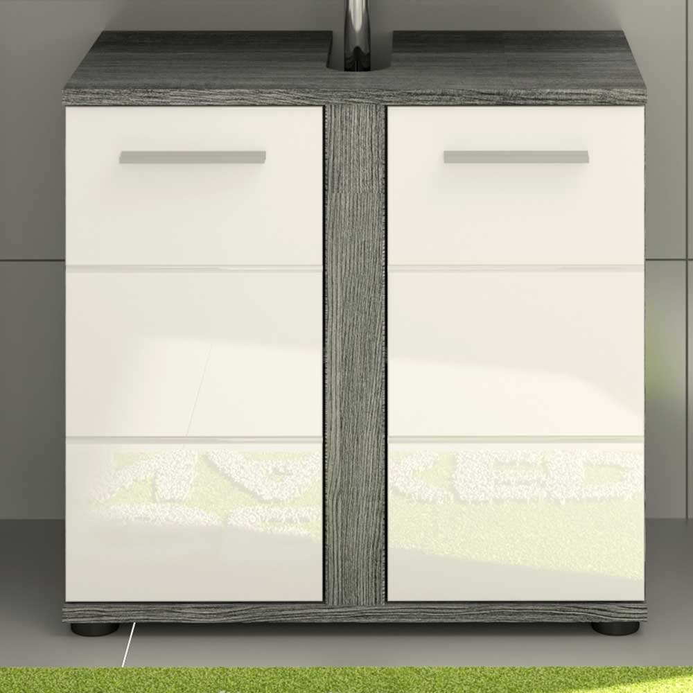 Möbel4Life Badezimmerunterschrank in Weiß Hochglanz und Grau 60 cm breit
