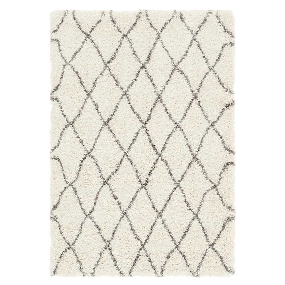 Doncosmo Hochflor Teppiche in Cremefarben und Grau geometrischem Muster