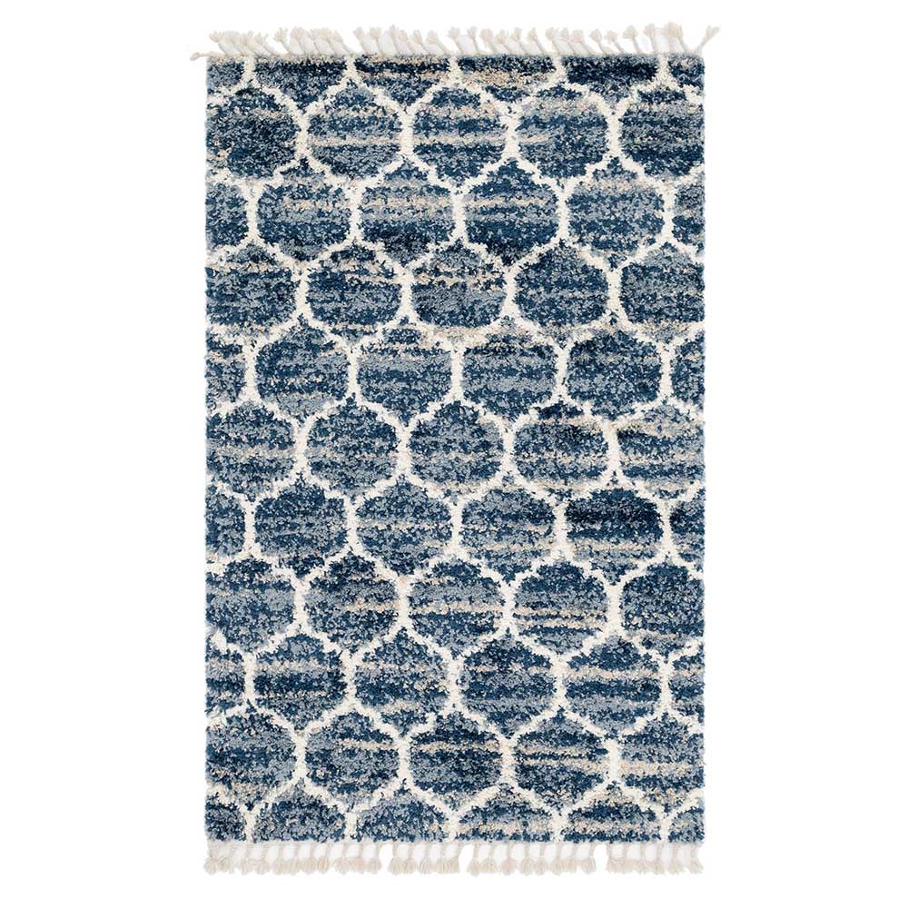 Doncosmo Blauer Teppich aus Hochflor modernen Skandi Design