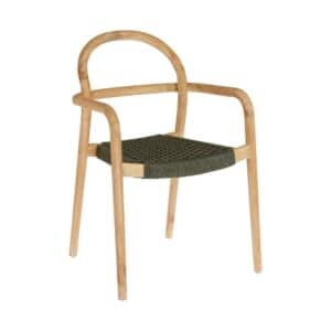 4Home Design Stühle aus Eukalyptusholz und Kordel Geflecht Armlehnen (4er Set)