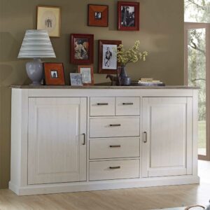 BestLivingHome Wohnzimmer Sideboard in Weiß Taupe 200 cm breit