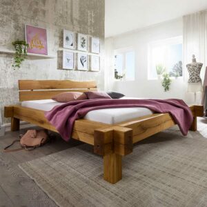 Basilicana Design Balkenbett aus Wildeiche Massivholz geölt