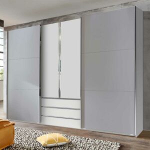 Star Möbel Großer Kleiderschrank mit Dreh- und Schiebetüren Lichtgrau und Weiß