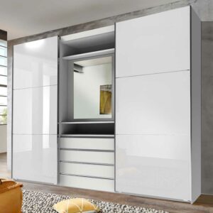 Star Möbel Funktions Kleiderschrank in Weiß vier Schubladen und Spiegel innen