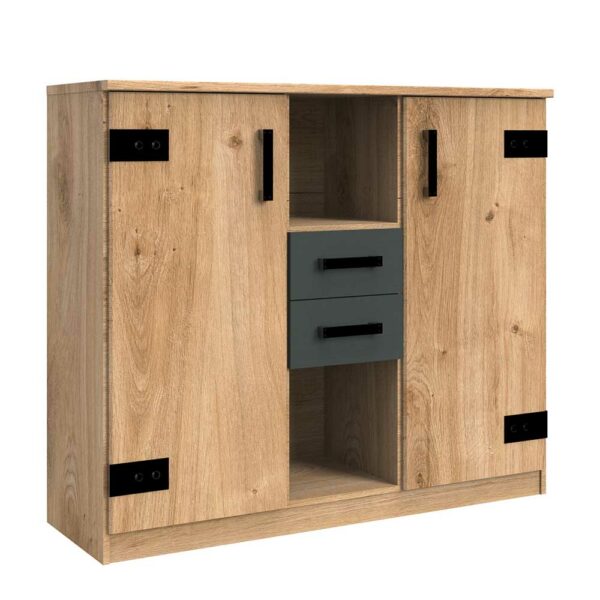 Star Möbel Modernes Sideboard mit zwei Schubladen und Türen 105 cm hoch
