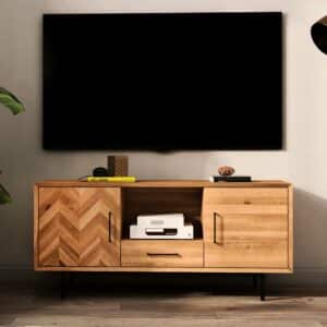 Basilicana Fernseher Schrank massiv aus Wildeiche Holz Metallgestell