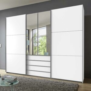 Star Möbel Weißer Kleiderschrank 300 cm in Weiß Dreh- und Schiebetüren