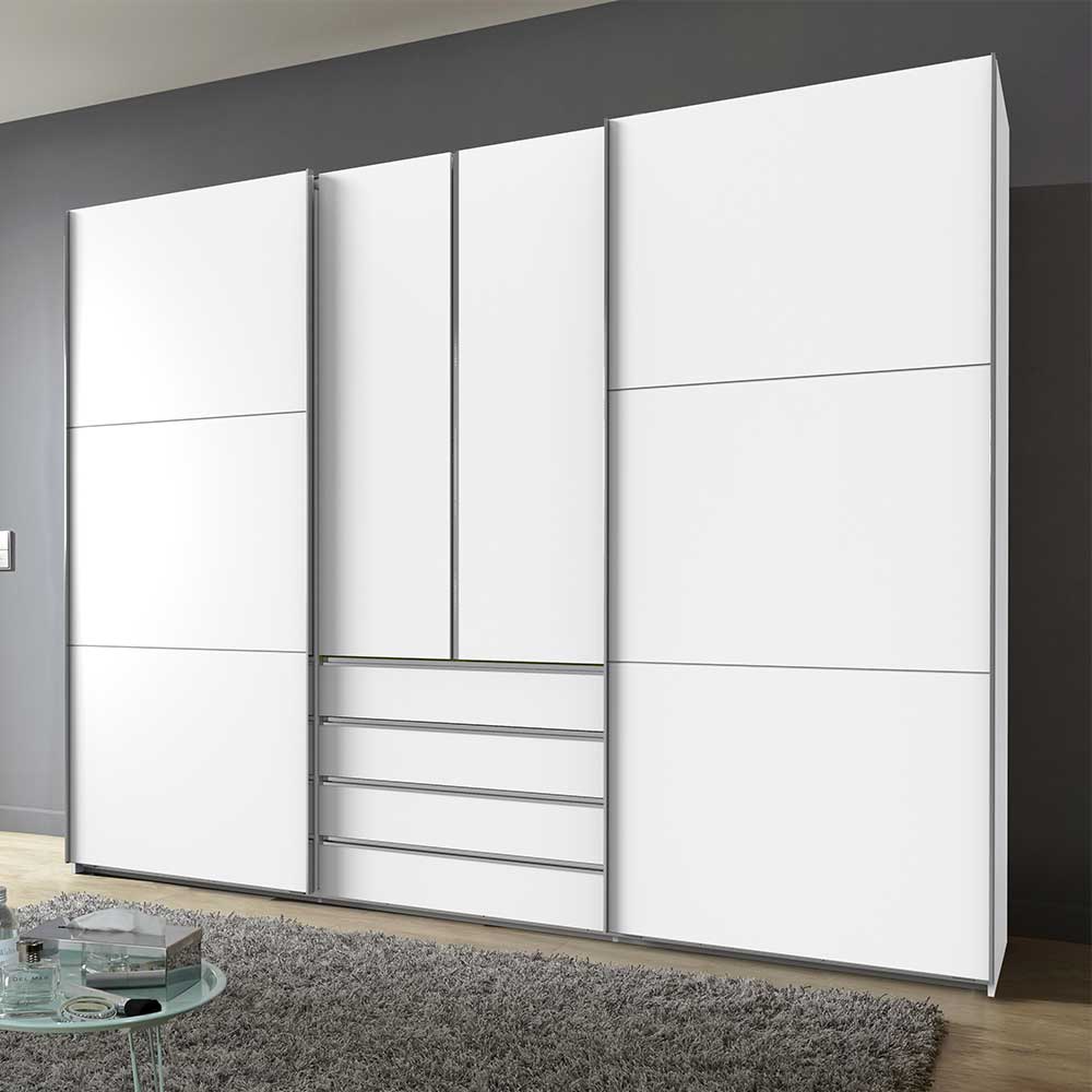 Star Möbel Weißer 300 cm Schlafzimmerkleiderschrank mit Dreh- und Schiebetüren vier Schubladen
