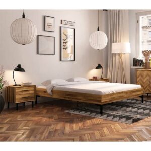 Basilicana Bett ohne Kopfteil aus Wildeiche Massivholz Vierfußgestell aus Metall