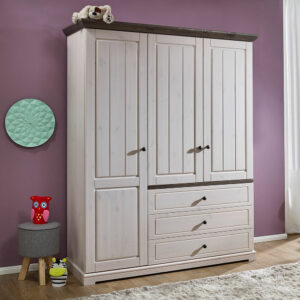 Basilicana Babyschrank aus Kiefer Massivholz Weiß und Grey Wash