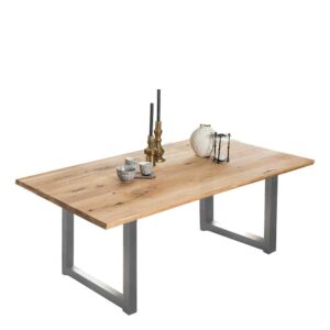 Möbel Exclusive Esszimmer Tisch in Wildeiche und Altsilberfarben Bügelgestell