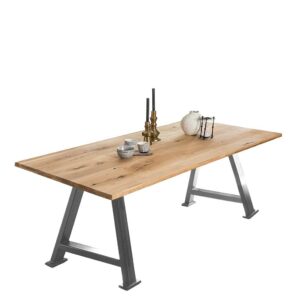Möbel Exclusive Tisch Massivholz Wildeiche in modernem Design A Fußgestell aus Metall