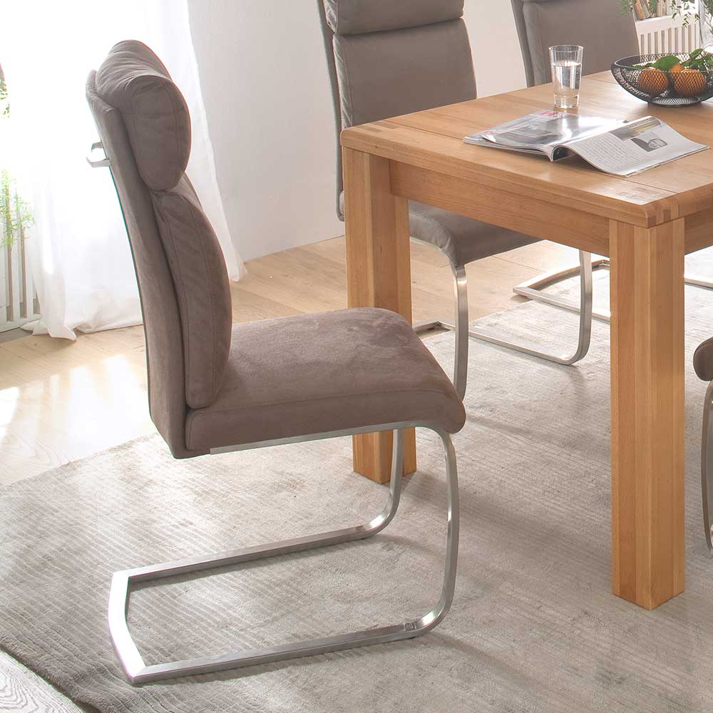 TopDesign Freischwinger Set in Beige Kunstleder Edelstahl (2er Set)