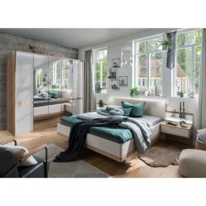 Franco Möbel Design Schlafzimmer Set in Eiche Bianco und Beige modern (vierteilig)