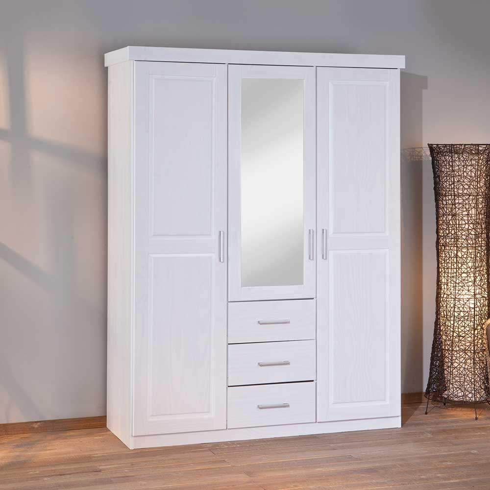 TopDesign Schlafzimmer Kleiderschrank in Weiß Kiefer massiv einer Spiegeltür