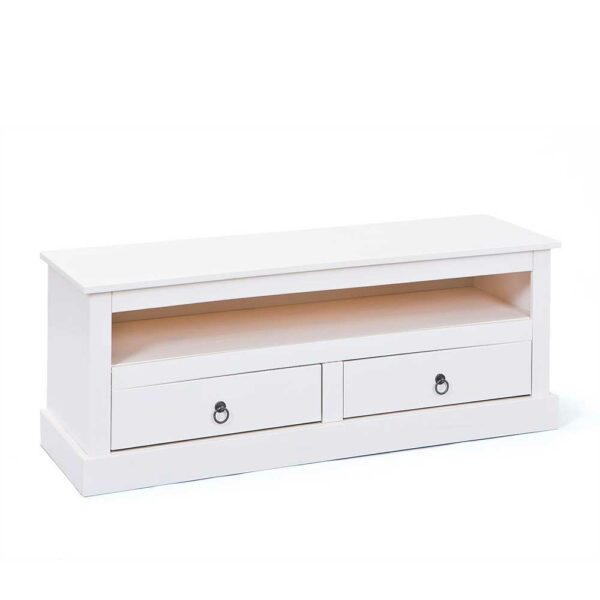TopDesign TV Lowboard in Weiß Kiefer massiv zwei Schubladen
