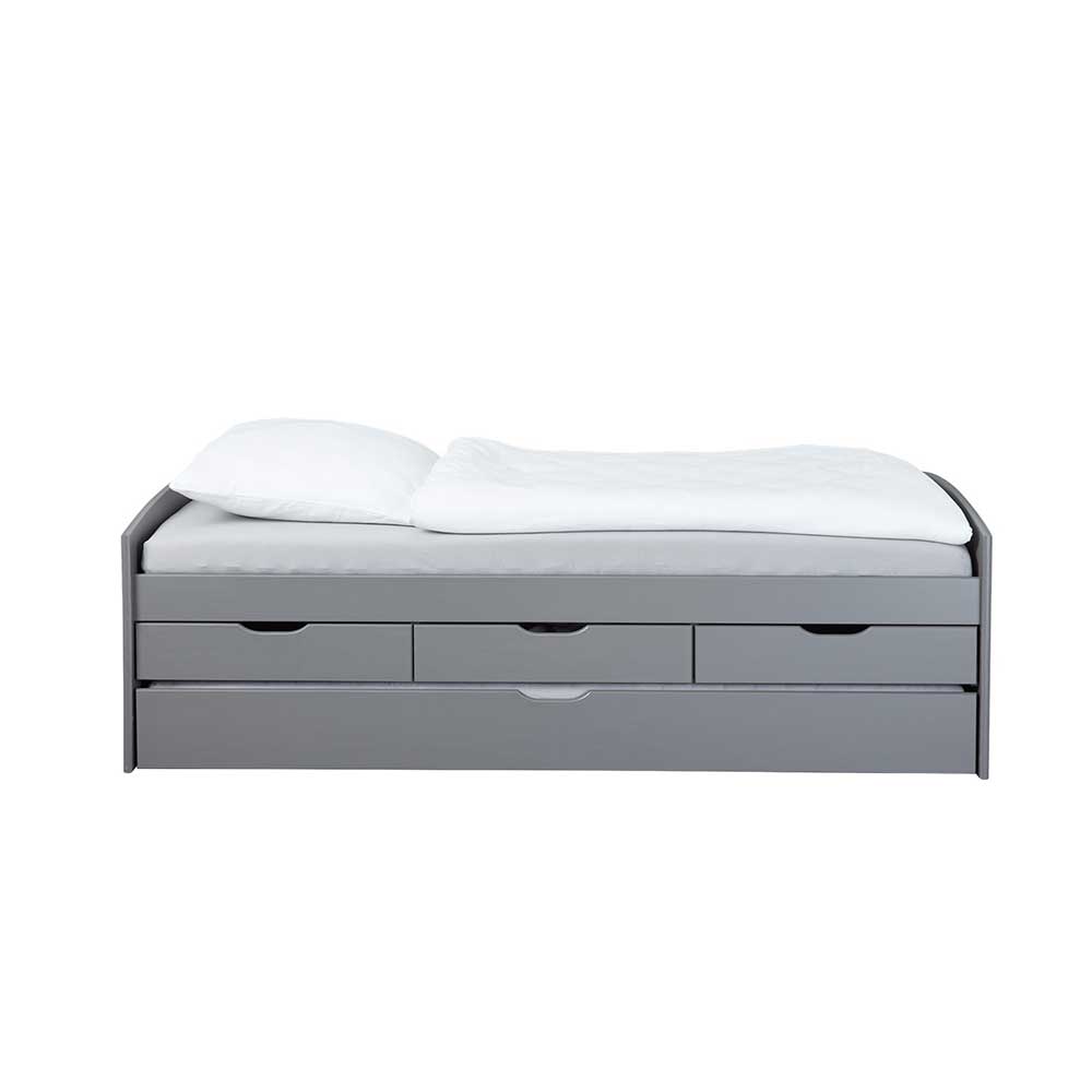 TopDesign Stauraum Bett in Grau Kiefer Massivholz