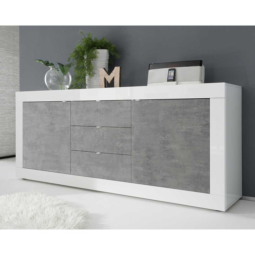 Homedreams Modernes Sideboard in Weiß und Beton Grau 210 cm breit