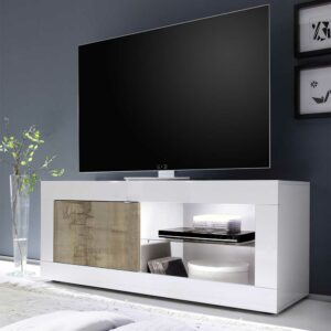 Homedreams Modernes TV-Element in Weiß & Holz verwittert 140 cm breit