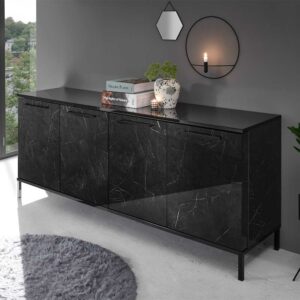 Homedreams Schwarzes Hochglanz Sideboard mit Metallgriffen Vierfußgestell aus Metall